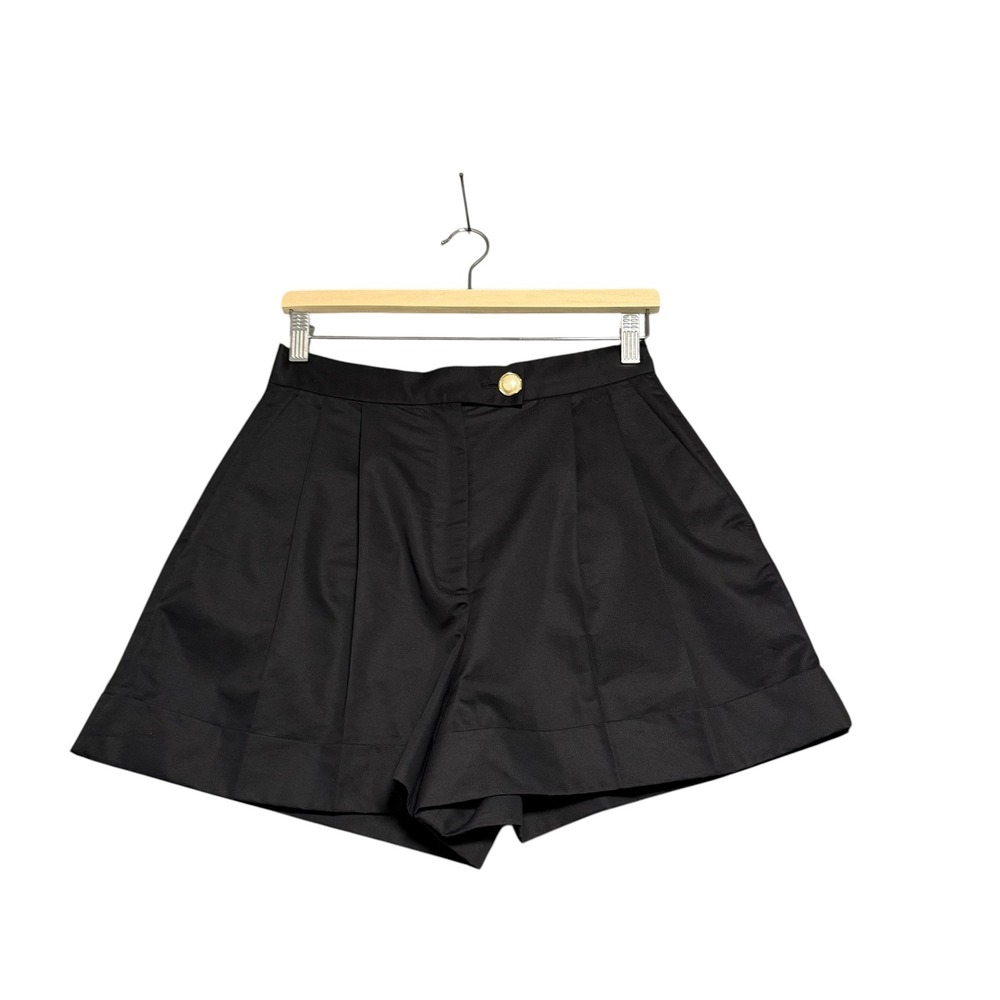 Sandro | Pleated Trouser Shorts Black High Waist Pearl Button Size 38